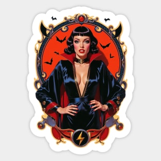 Vampire Vixen Eternal Glamour Seductive Gothic Pinup Portrait in Red and Black Sticker